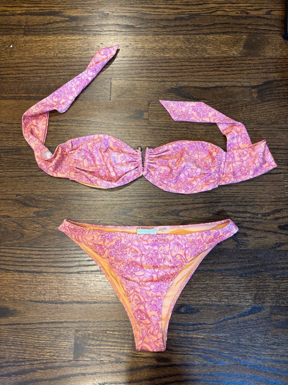 Ramy Brook pink & orange Floral Swim Bandeau and bottom size large